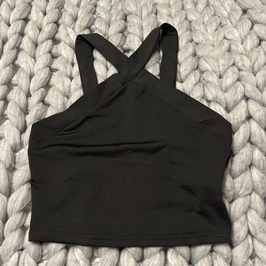 shein cropped black cross neck halter tank